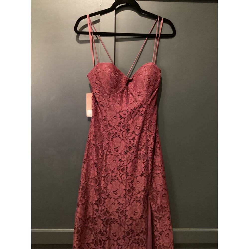 Anthropologie BHLDN Emma Sweetheart Sleeveless Lace Long Gown Front Slit Wine 12 - Picture 15 of 16